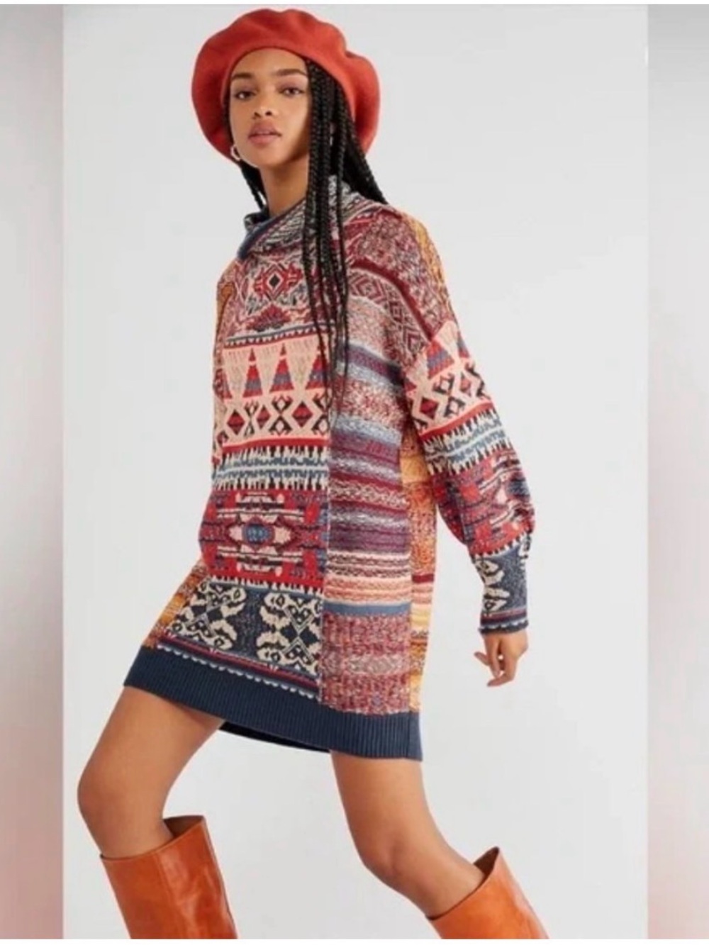 Free People Multicolor Fair Isle Cowl Tunic Sweater